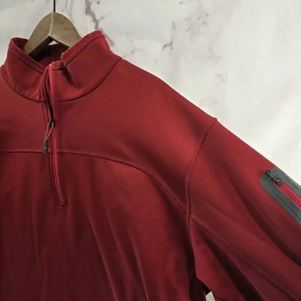 Cabelas Jacket Mens XL Red Quarter Zip Fleece Pullover Sweater Hoodless Mock